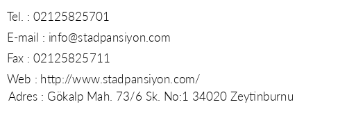Stad Pansiyon telefon numaralar, faks, e-mail, posta adresi ve iletiim bilgileri